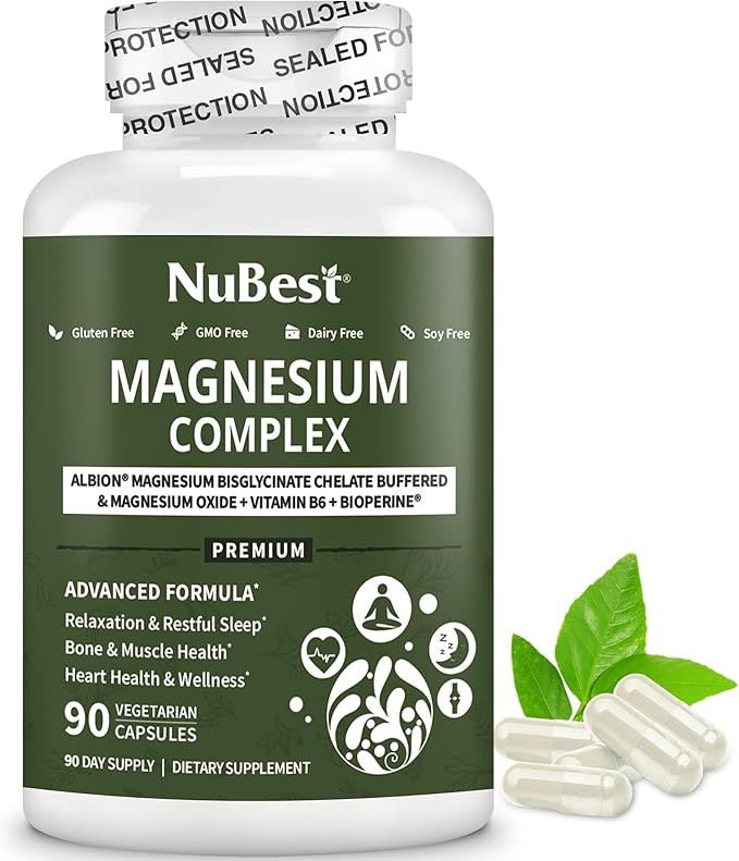 NuBest Magnesium Glycinate Chelate Complex with Albion Magnesium Bisglycinate Chelate, Magnesium Oxide, Vitamin B6 & BioPerine for Bone, Muscle, Natural Sleep, Nerve Function, Brain Booster (Pack 2)