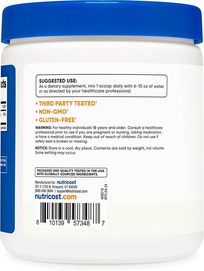 Nutricost Magnesium Bisglycinate Powder (Unflavored, 250 Grams) - Non-GMO, Vegan Supplement