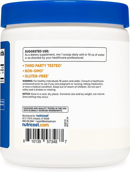 Nutricost Magnesium Bisglycinate Powder (Unflavored, 250 Grams) - Non-GMO, Vegan Supplement