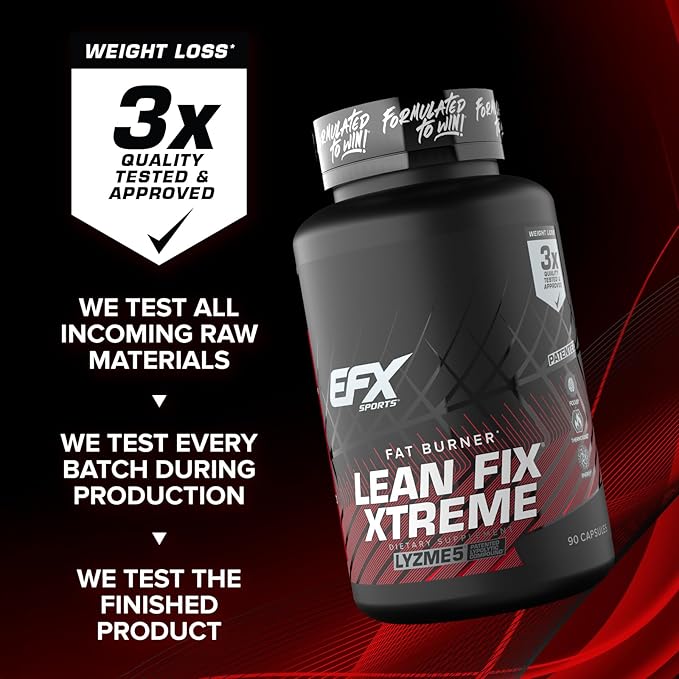 EFX Sports Lean Fix Xtreme | Weight Loss Supplement | Multi-Patented, Fat Burning Formula | Powered by Lyzme 5 | 30 Servings, 90 Capsules