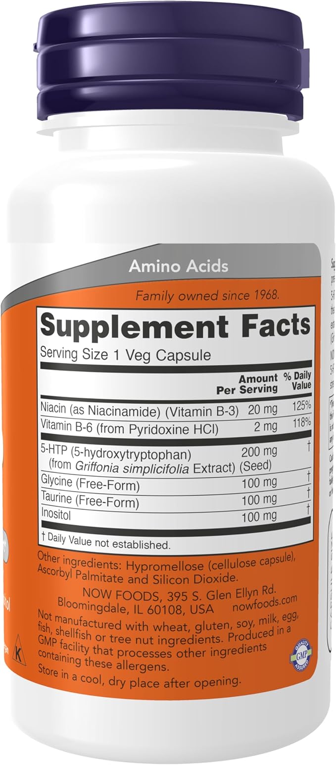 NOW Foods Supplements, 5-HTP (5-hydroxytryptophan) 200 mg, Double Strength, Neurotransmitter Support*, 60 Veg Capsules
