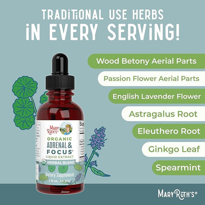 MaryRuth - USDA Organic Brain Nootropic Focus Supplement for Adults with Ginkgo Biloba & Astragalus | Focus & Adrenal Support | Brain and Memory Drops | Vegan | Non-GMO | Gluten Free | 30 Servings