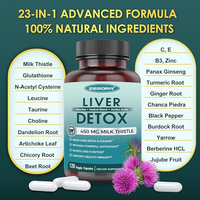 Milk Thistle Supplement for Liver Cleanse Detox & Repair, Liver Supplement with 450 mg Milk Thistle Extract (80% Silymarin) for Liver Support and Health, GMO-Free, 120 Veggie Capsules (60 Day-Supply)