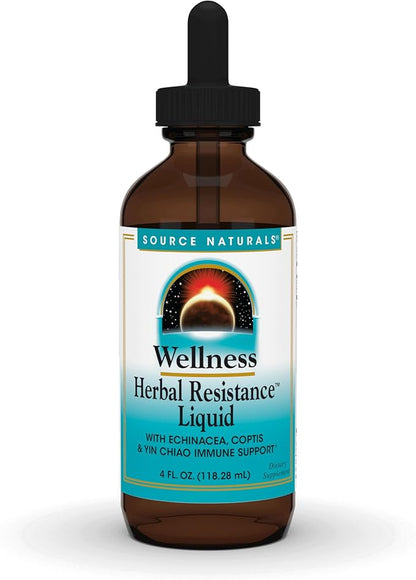 Source Naturals Wellness Herbal Resistance Liquid Immune Defense Supplement and Immunity Booster with Echinacea, Elderberry and Yin Chiao - 4 Fluid Oz