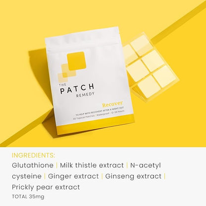 Recover Patch - 30 Topical Patches for a Night Out with Glutathione & Milk Thistle Extract for Pre & Post Party Recovery Relief Transdermal Skin Support