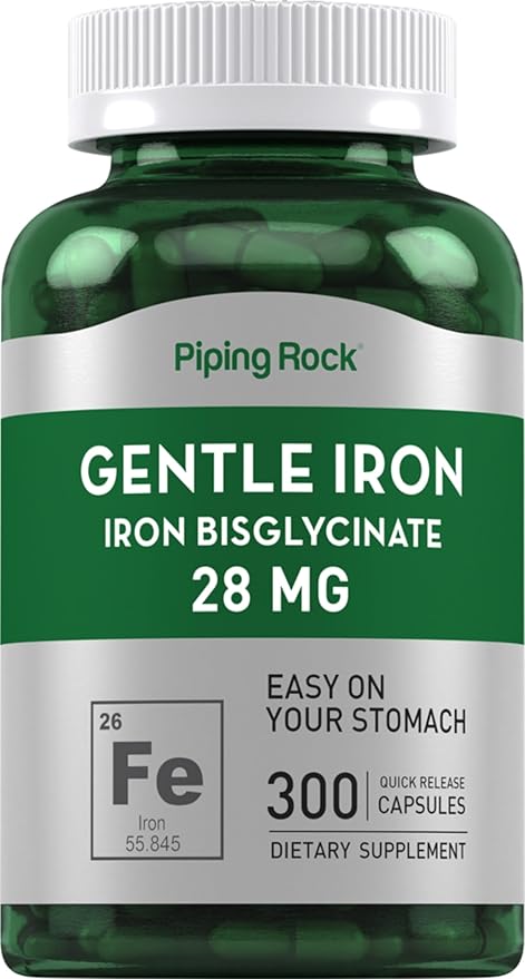 Piping Rock Iron Bisglycinate 28 mg | 300 Capsules | Gentle Iron Supplement | Non-GMO & Gluten Free