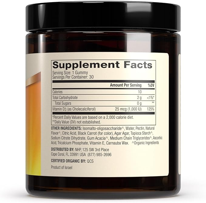 Dr. Mercola Organic Vitamin D3 Gummies for Kids, 30 Servings (30 Gummies), 1,000 IU, Natual Cherry Flavor, Dietary Supplement, Bone & Immune Support, Non-GMO