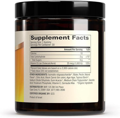 Dr. Mercola Organic Vitamin D3 Gummies for Kids, 30 Servings (30 Gummies), 1,000 IU, Natual Cherry Flavor, Dietary Supplement, Bone & Immune Support, Non-GMO