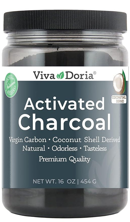 Viva Doria Virgin Activated Charcoal Powder, Coconut Shell Derived, Food Grade, 16 Oz