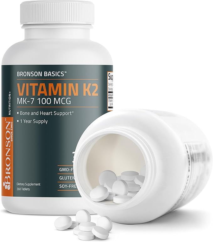 Bronson Vitamin K2 MK-7 100 MCG, K2 as MK7 Menaquinone, Bone Support 1 Year Supply, 360 Tablets