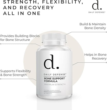 Calcium Supplements for Women & Men - Daily Defense Bone Support Formula with Calcium 1000mg, Magnesium, L-Lysine HCl, & More - for Better Flexibility & Mobility - 90 Easy to Swallow Calcium Tablets