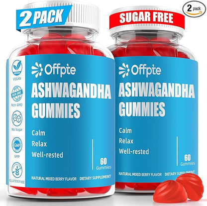 Ashwagandha Gummies Sugar Free for Women Men, High Potency Ashwagandha Root Extract Supplements with L-Theanine GABA Chamomile Turmeric Vitamin D3 B12 for Stress Adults Vegan (Mixed Berry)