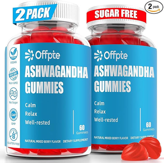 Ashwagandha Gummies Sugar Free for Women Men, High Potency Ashwagandha Root Extract Supplements with L-Theanine GABA Chamomile Turmeric Vitamin D3 B12 for Stress Adults Vegan (Mixed Berry)
