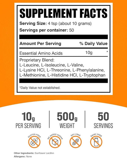 BulkSupplements.com Essential Amino Acids Powder - Essential Amino Acids Supplement, EAA Powder - Unflavored & Gluten Free, 10g per Serving, 500g (1.1 lbs) (Pack of 1)