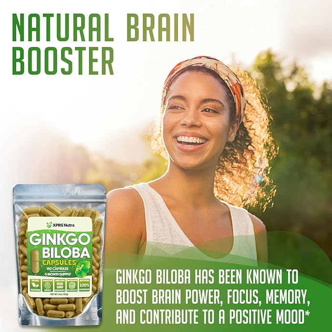 XPRS Nutra Ginkgo Biloba Capsules - Gingko Biloba Encapsulated Supplements for Cognition - Vegan Friendly Ginkoba Biloba - Immunity Boosting Ginkgo Biloba Capsules - 180 Count