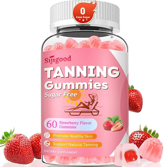 Tanning Gummies - Sugar Free Daily Tanning Gummies for Woman & Men, Self Tanning Melanin Supplements with Lycopene & Astaxanthin for Skin Health, Strawberries Flavor, 60 Count