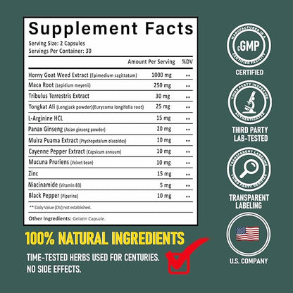 Power 12 Male Supplement for Men | Fast-Acting Booster for Energy, Vitality, Stamina, Endurance & Performance | Horny Goat Weed, Tongkat Ali, Maca, Tribulus Terrestris, Muira Puama, Mucuna Pruriens