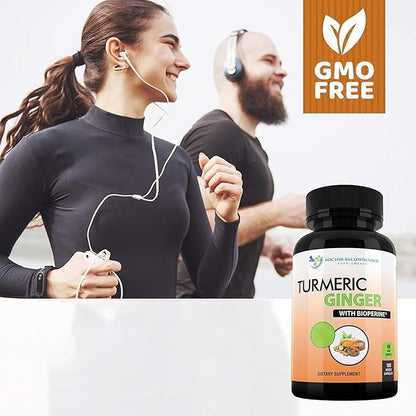Turmeric Curcumin with Ginger, 95% Curcuminoids with BioPerine - 180 Veggie Capsules - Made in USA