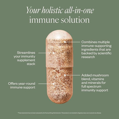 SHII Advanced Daily Immune Support Supplement, 500mg AHCC per Serving, AHCC Supplement with Vitamin D3, Vitamin C, and Zinc, Vegan, Gluten Free, Sugar Free, 120 Mushroom Capsules