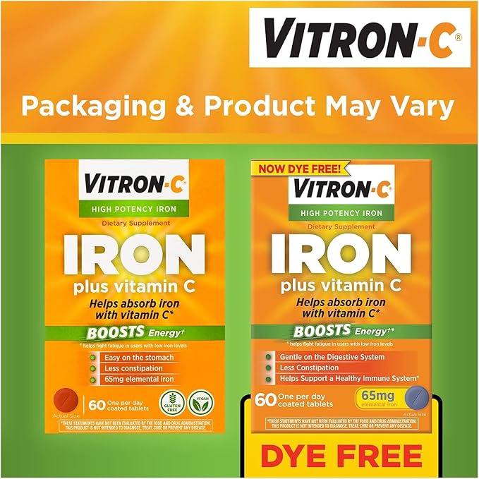 Vitron-C Iron Supplement Plus Vitamin C Coated Tablets 60 ct (4 Pack)