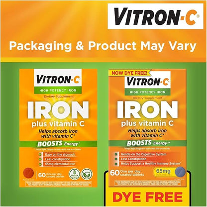 Vitron-C Iron Supplement Plus Vitamin C Coated Tablets 60 ct (4 Pack)