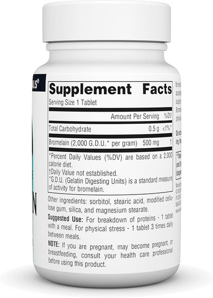 Source Naturals Bromelain, 2,000 GDU/GRAM, Pineapple Enzyme, 500 MG - 60 Tablets