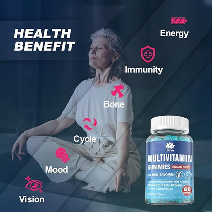 Sugar Free Methylated Multivitamin Gummies for Men & Women 50 Plus | with Glucosamine Chondroitin MSM | Multi Vitamin D3 K2 & B Complex, A C E | Chewable Gummy Vitamins for Adults Seniors, 120 Cts