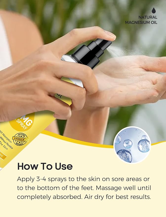 Magnesium Spray, Pure Magnesium Oil Spray for Feet,Ideal Gift for Muscle Relaxation&Better Sleep,Rapid Absorption,Quick Drying Without Residue-Vanilla