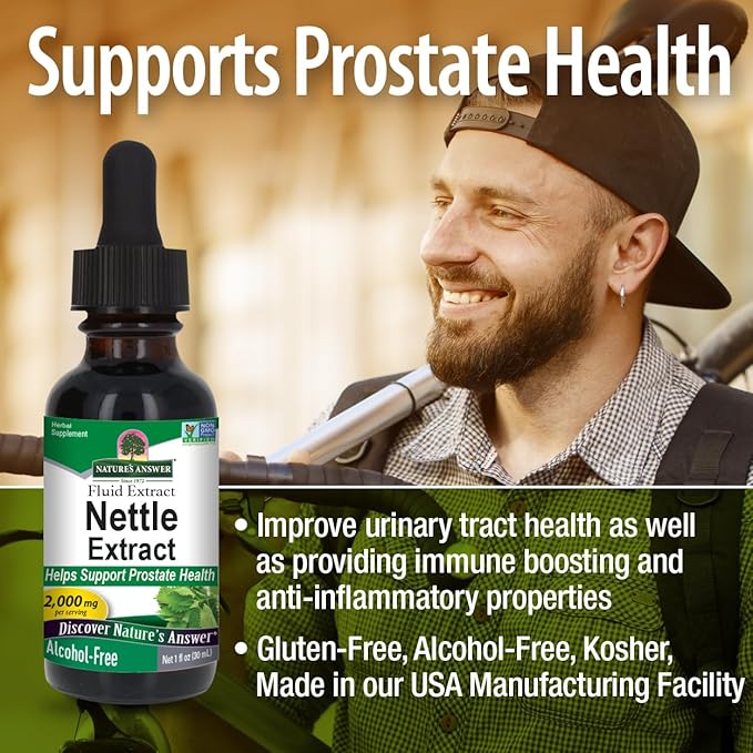 Nature's Answer Nettle Extract 1 Ounce – Gluten Free, Non-GMO, Alcohol-Free, Kosher, Supports Prostate Function & Male Wellness – Made in The USA, Functional for Nettle Tea