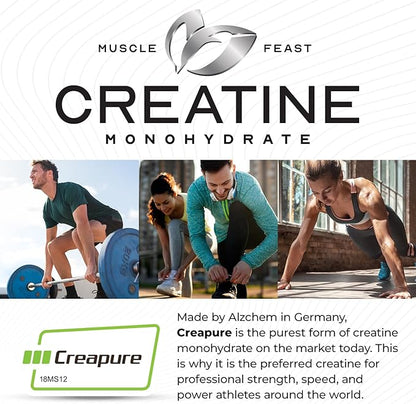 Muscle Feast Creapure Creatine Monohydrate Powder, Vegan Keto Friendly Gluten-Free Easy to Mix, Muscle Recovery Supplement and Best Creatine for Muscle Growth, Natural Blue Raspberry, 300g