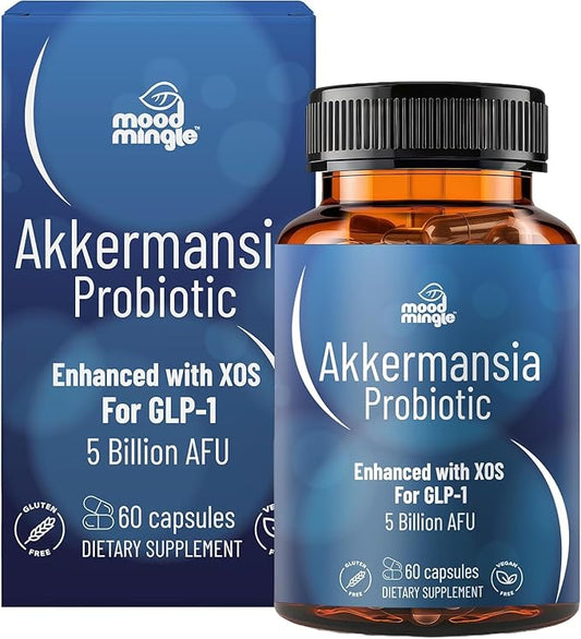 Akkermansia Muciniphila GLP-1 Probiotic Supplements - with XOS 5B AFU Vitamin B2 B6 B12 D3 Niacin Pantothenic Acid Increases GLP1 Production - Vegan Gluten-Free Capsules for Men Women (1 Pack)
