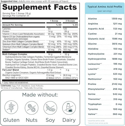 Ancient Nutrition Advanced Hydrolyzed Collagen Peptides Powder Protein Lean with Probiotics and Vitamin C, Cinnamon, for Women & Men, Supports Healthy Weight Management & Muscle Building, 25 Servings