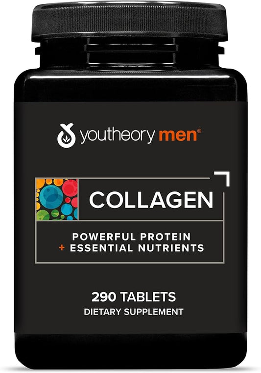 Youtheory Men's Collagen - 5,000 mg Collagen - Daily Supplement for Men - for Hair & Skin Support* - Gluten, Soy & Dairy Free - 290 Tablets