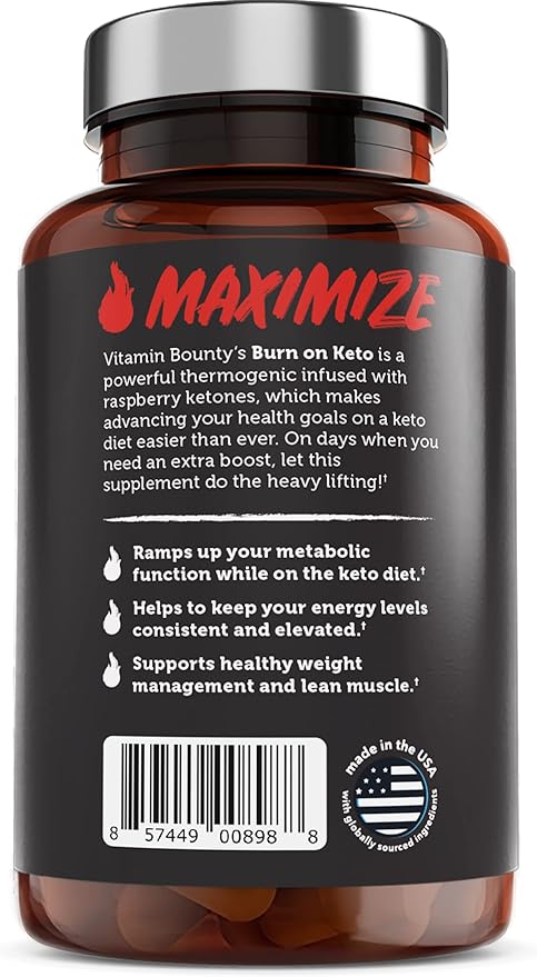 Vitamin Bounty Burn on Keto – Thermogenic Fat Burner + GLP-1 Support – Keto Diet Pills for Women & Men – Appetite Suppressant, Energy & Metabolism Booster – 60 Capsules