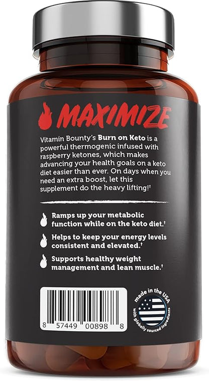 Vitamin Bounty Burn on Keto – Thermogenic Fat Burner + GLP-1 Support – Keto Diet Pills for Women & Men – Appetite Suppressant, Energy & Metabolism Booster – 60 Capsules