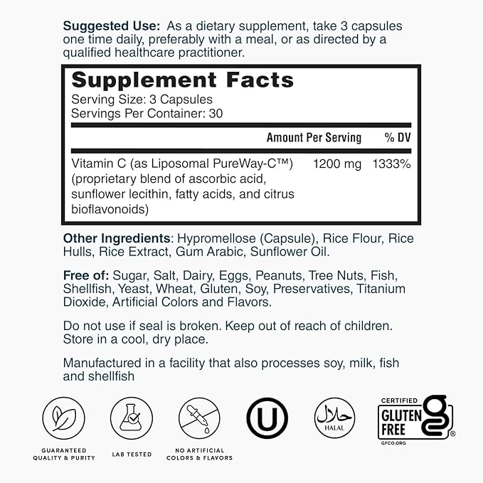 Nature's Lab Liposomal PureWay-C® Vitamin C - Supports Immune Health & Collagen Production* - 90 Capsules