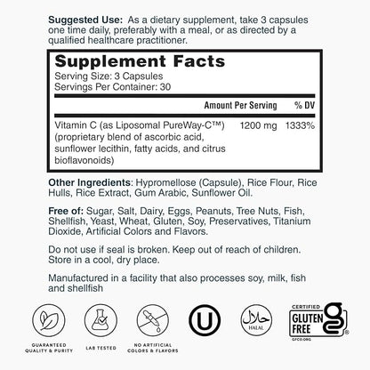 Nature's Lab Liposomal PureWay-C® Vitamin C - Supports Immune Health & Collagen Production* - 90 Capsules