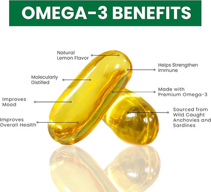 Zaytun Halal Fish Oil 1200mg Omega 3, Premium EPA/DHA, One Per Day, Supports Brain, Heart, Joint Health - 4 Months Supply, Lemon Flavor, Keto Friendly, Gluten Free - Halal Vitamins