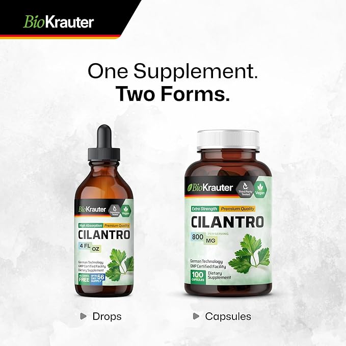 BIO KRAUTER Cilantro Supplement - 800 mg per Serving - 100 Cilantro Capsules - Rich Source of Antioxidants - Natural Cleansing & Detox - Vegan