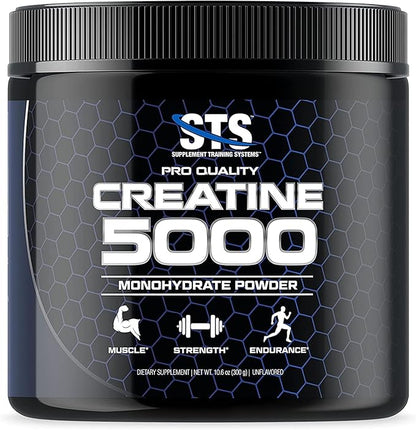 STS Creatine 300 Grams - 100% Pure Raw Creatine Monohydrate Powder, Pre-Workout, Post-Workout, Build Muscle and Stamina - 60 Servings - with Scoop
