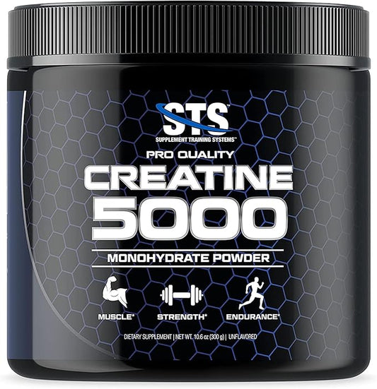 STS Creatine 300 Grams - 100% Pure Raw Creatine Monohydrate Powder, Pre-Workout, Post-Workout, Build Muscle and Stamina - 60 Servings - with Scoop