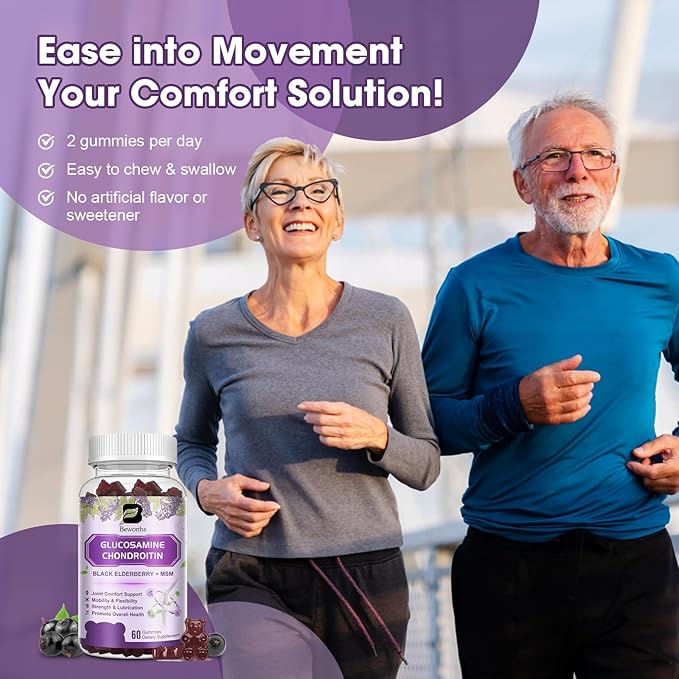 (2 Pack) Glucosamine Chondroitin Gummies, Extra Strength Joint Support Supplement with MSM & Elderberry for Mobility & Flexibility, Antioxidant Support for Men & Women, 120 Gummies