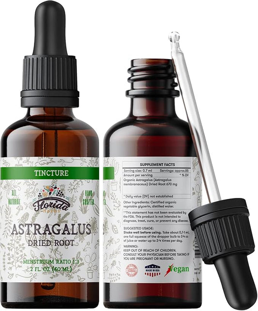 Astragalus Tincture, Organic Astragalus Extract (Astragalus membranaceus) Herbal Supplement, Non-GMO in Cold-Pressed Organic Vegetable Glycerin, 700 mg, 2 oz (60 ml)