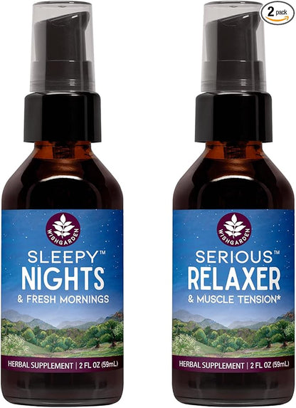 WishGarden Herbs Sleepy Nights Herbal Sleep Support + Serious Relaxer Natural Relaxing Muscle Supplement (2-2oz Bundle)