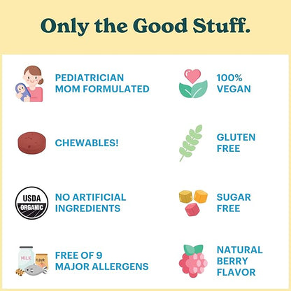 Certified Organic Kids and Teens Whole Food Vitamin D3 Chewables | 800 IU | Sugar Free, Vegan, Free of 9 Major Allergens | 2 Month Supply | Ages 3+