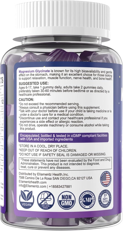 Magnesium Glycinate Gummies 500mg for Adults Kids Teens - Sugar Free Magnesium Calm Sleep Aid Gummies with L-Theanine, B6, Zinc, Glycine for Sleep, Calm, Relax Brain & Muscle Support, No Melatonin