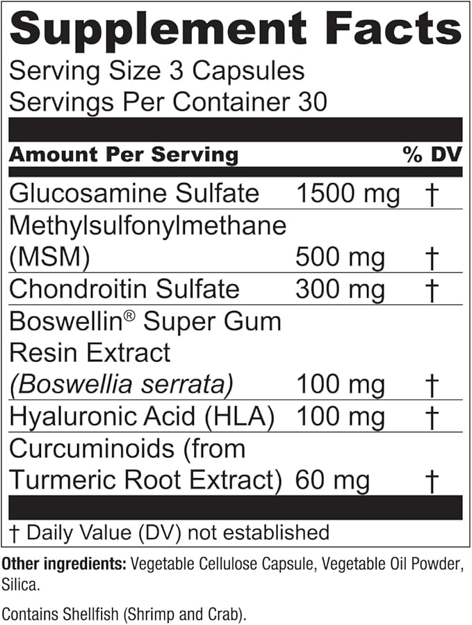 Essential Elements Glucosamine Chondroitin MSM Boswellia Serrata Hyaluronic Acid Supplement Joint Support Antioxidant Supplement for Flexibility - 270 Capsules (3 Pack)