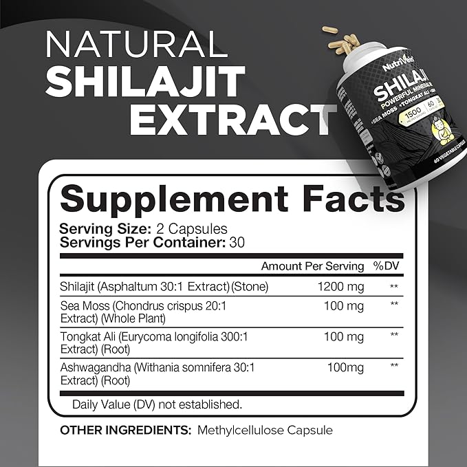 Nutrivein Premium Shilajit Capsules and Magnesium L-Threonate Bundle: Powerful Shilajit for Women and Men + Magnesium Threonate Supplement Pair for Performance, Endurance, Vitality, & Recovery