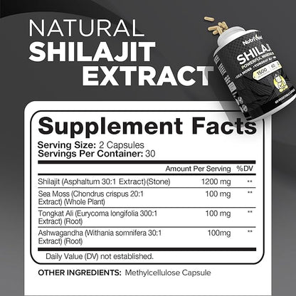 Nutrivein Premium Shilajit Capsules and Magnesium L-Threonate Bundle: Powerful Shilajit for Women and Men + Magnesium Threonate Supplement Pair for Performance, Endurance, Vitality, & Recovery