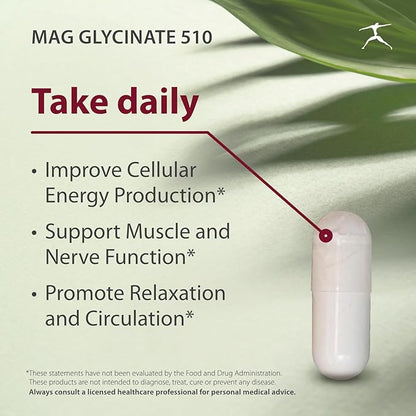 Mag Glycinate 510 – Magnesium Glycinate – Nutritional Supplement for Stress, Heart Health, Nerves, Muscles, Energy, and Metabolism* - (100 Capsules)